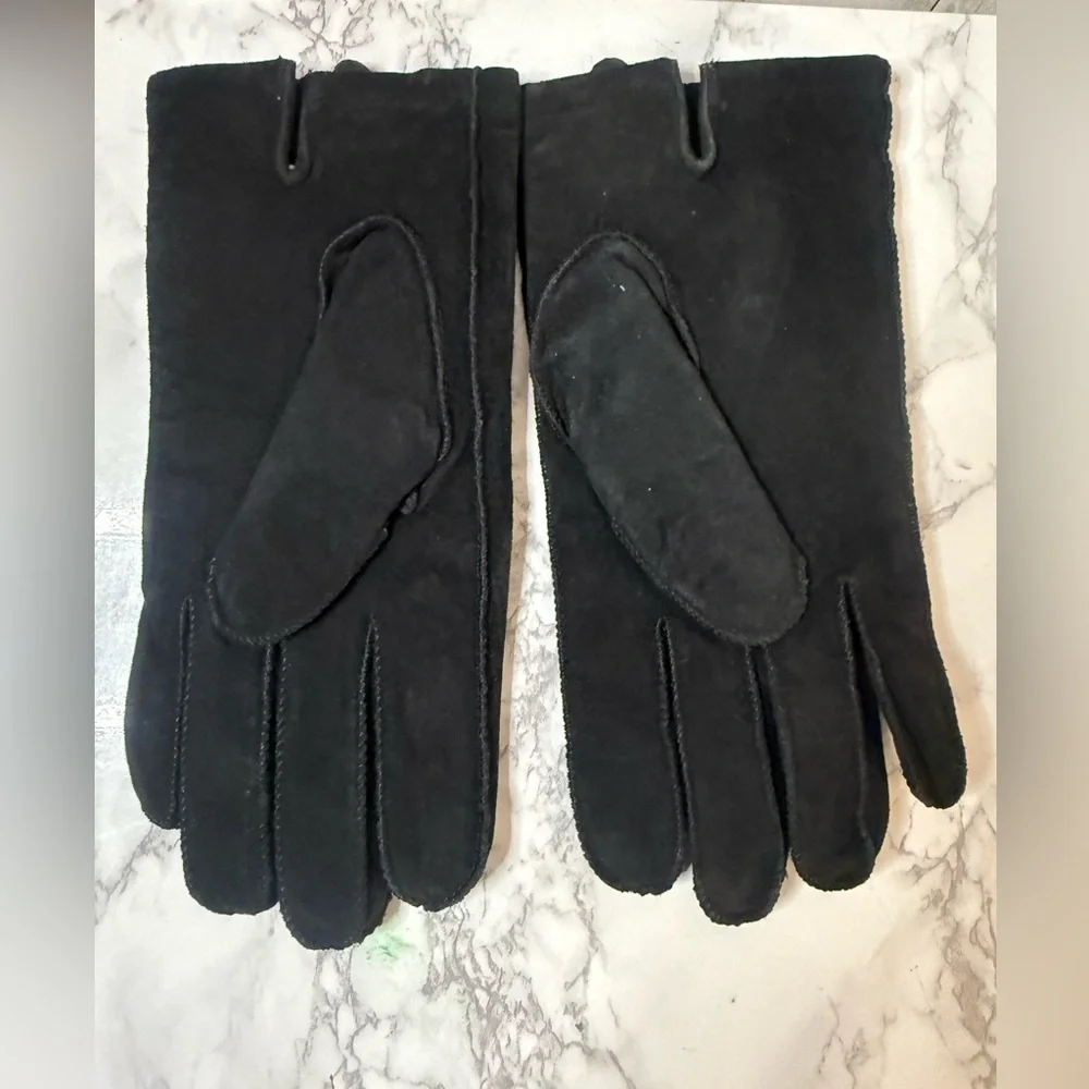 Women’s Large Black Suede Leather Winter Lined Warm Gloves